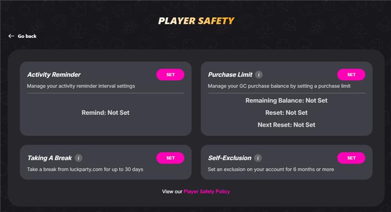 Player Safety panel with all four tools